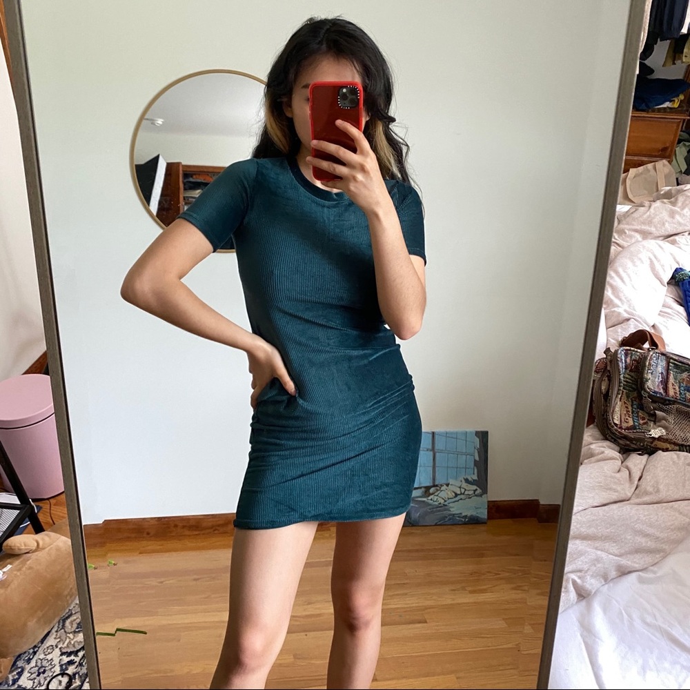 Green Velvet/Corduroy Dress